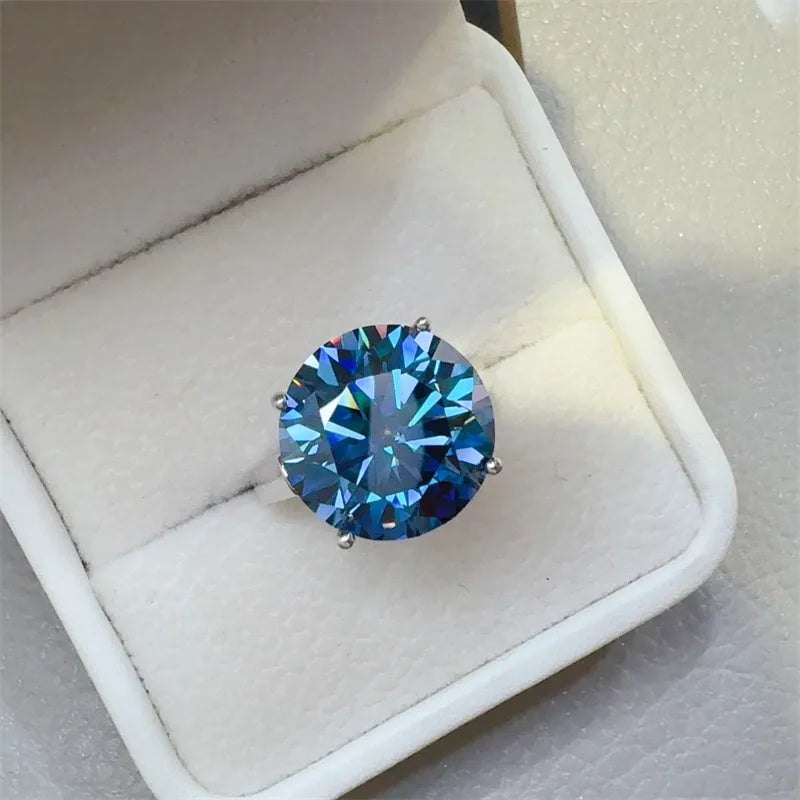 Bague en moissanite bleue pour femme – Pierre scintillante de 10