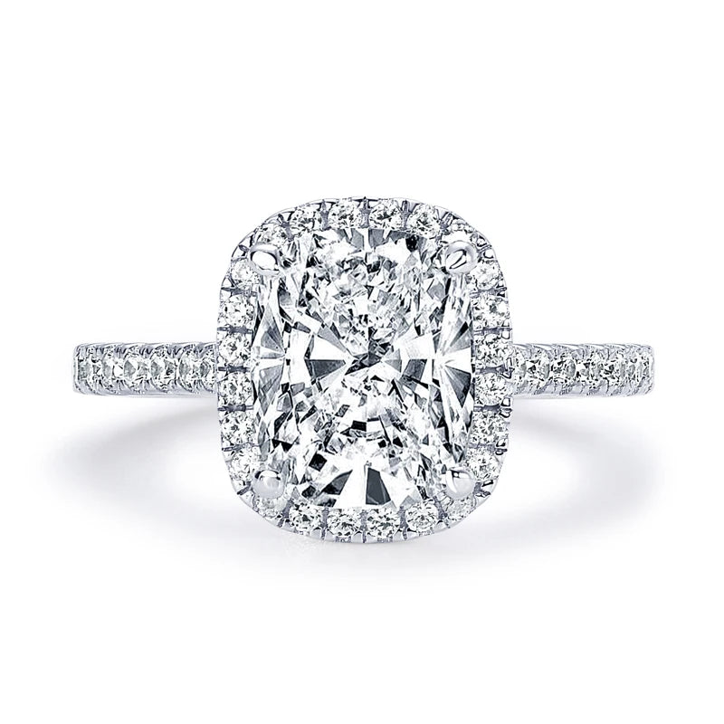 Luxury 4ct Cushion Cut Moissanite Halo Engagement Ring – Diamonds