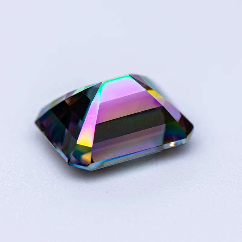 Moissanite Gemstone. Rainbow Green Color. Emerald Cut. 0.50 To 5.0 carat.