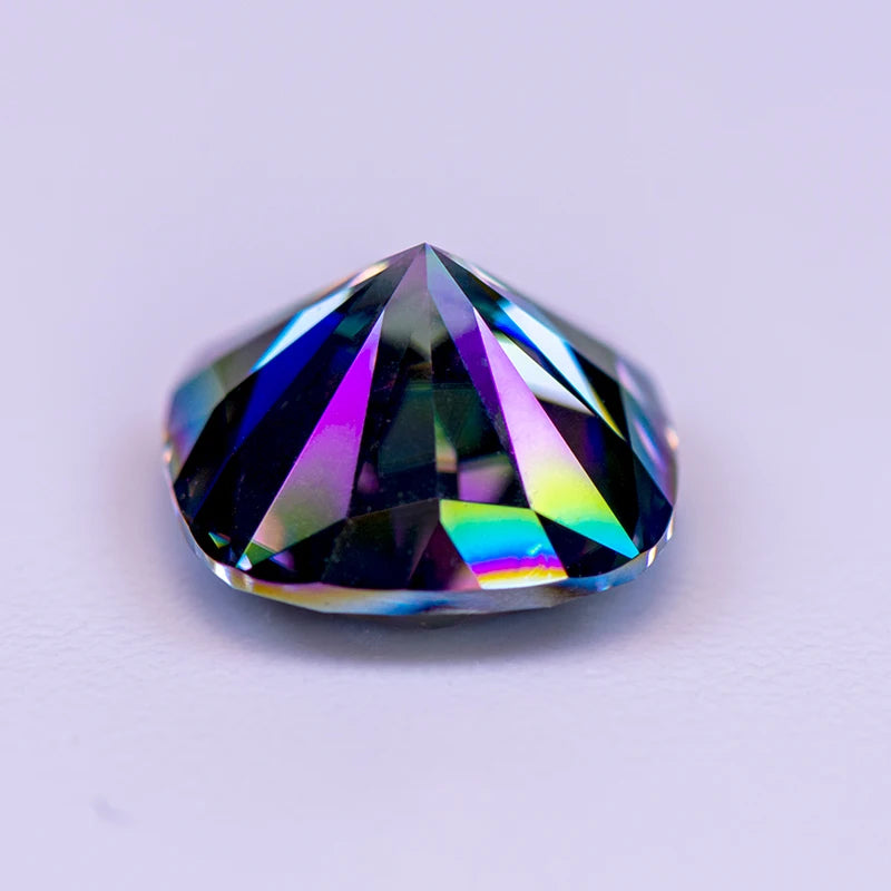 Loose Moissanite Stone. Rainbow Green Color. Cushion Cut. 1.0 To 5.0 Carat.