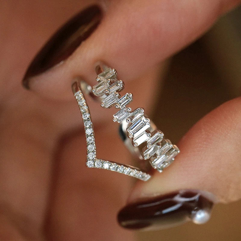 Bague en forme de V avec diamant naturel de 0,40 ct en or blanc 18