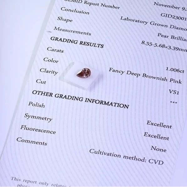 Loose Diamond. Deep Brownish Pink. 1.0 Carat Lab-Grown Diamond.
