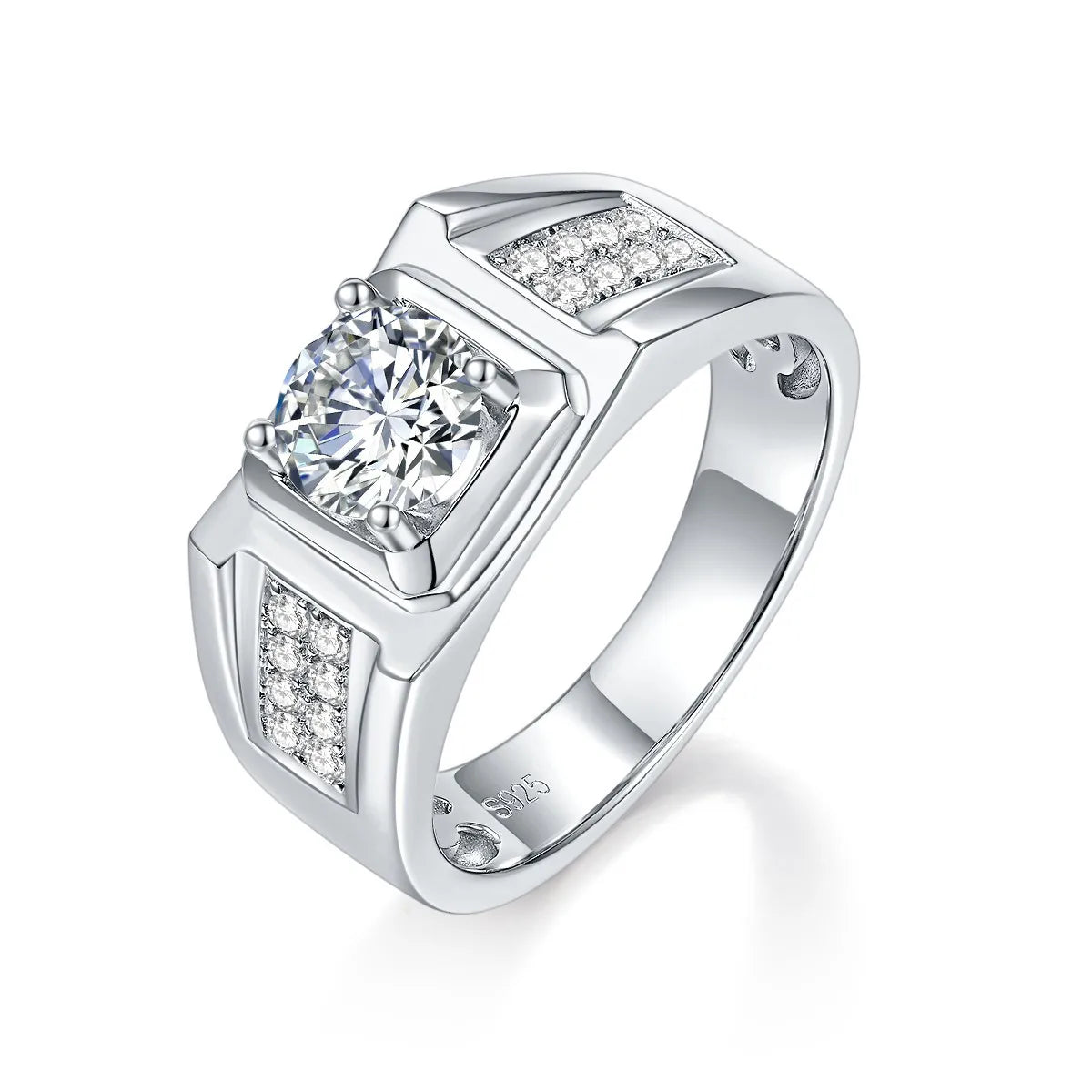 Bague Homme En Argent 925 Plaqué Or 14k Avec Moissanite - Taille 4 à 16 US - Création Artisanale Lab - #1693