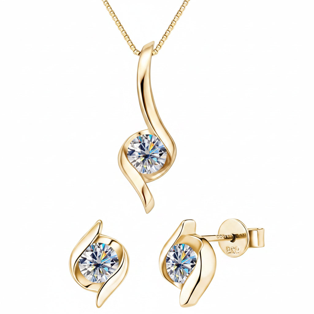 Ensemble Bijoux Collier Et Boucles D'oreilles Pendentif Pierres Précieuses Plaqué Or
