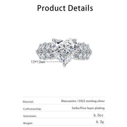 12×12mm D Color Heart Moissanite Ring