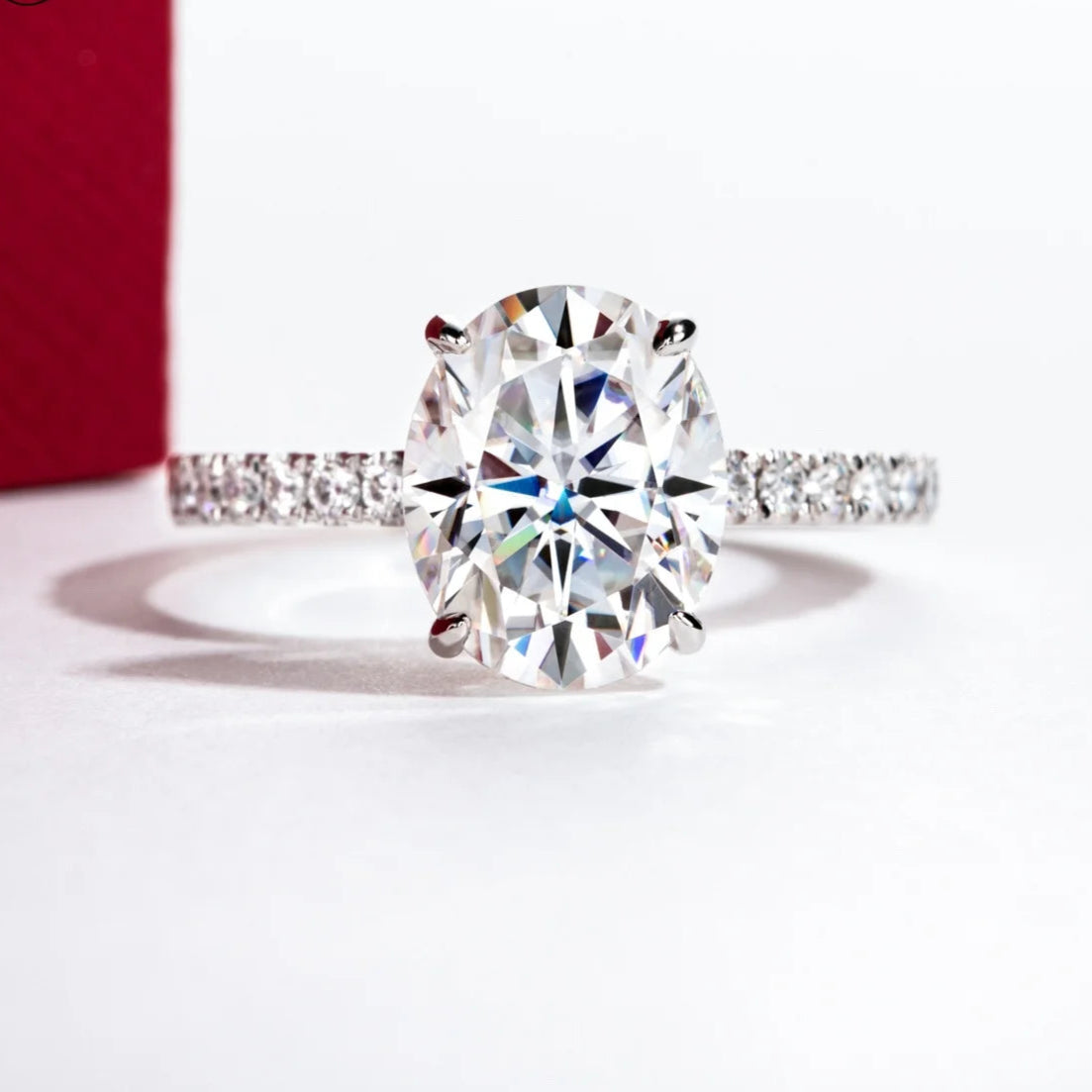 14K Gold 3ct Oval Cut D Color Moissanite Engagement Ring.