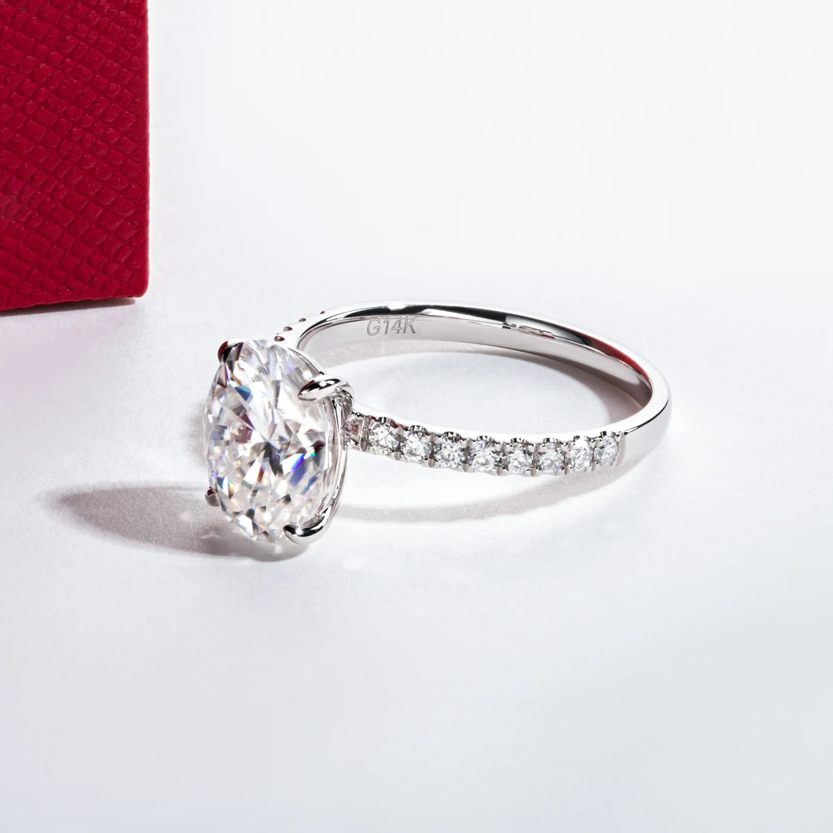 14K Gold 3ct Oval Cut D Color Moissanite Engagement Ring. Luxury.