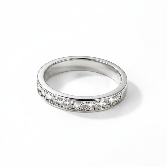14K gold filled moissanite half eternity ring 2mm with brilliant sparkle, elegant minimalist design for everyday luxury.