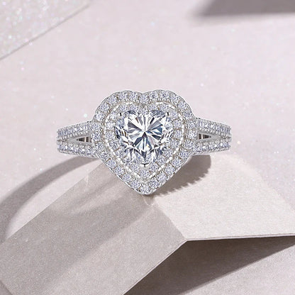 1 Carat Heart Shaped Moissanite Ring with Double Halo