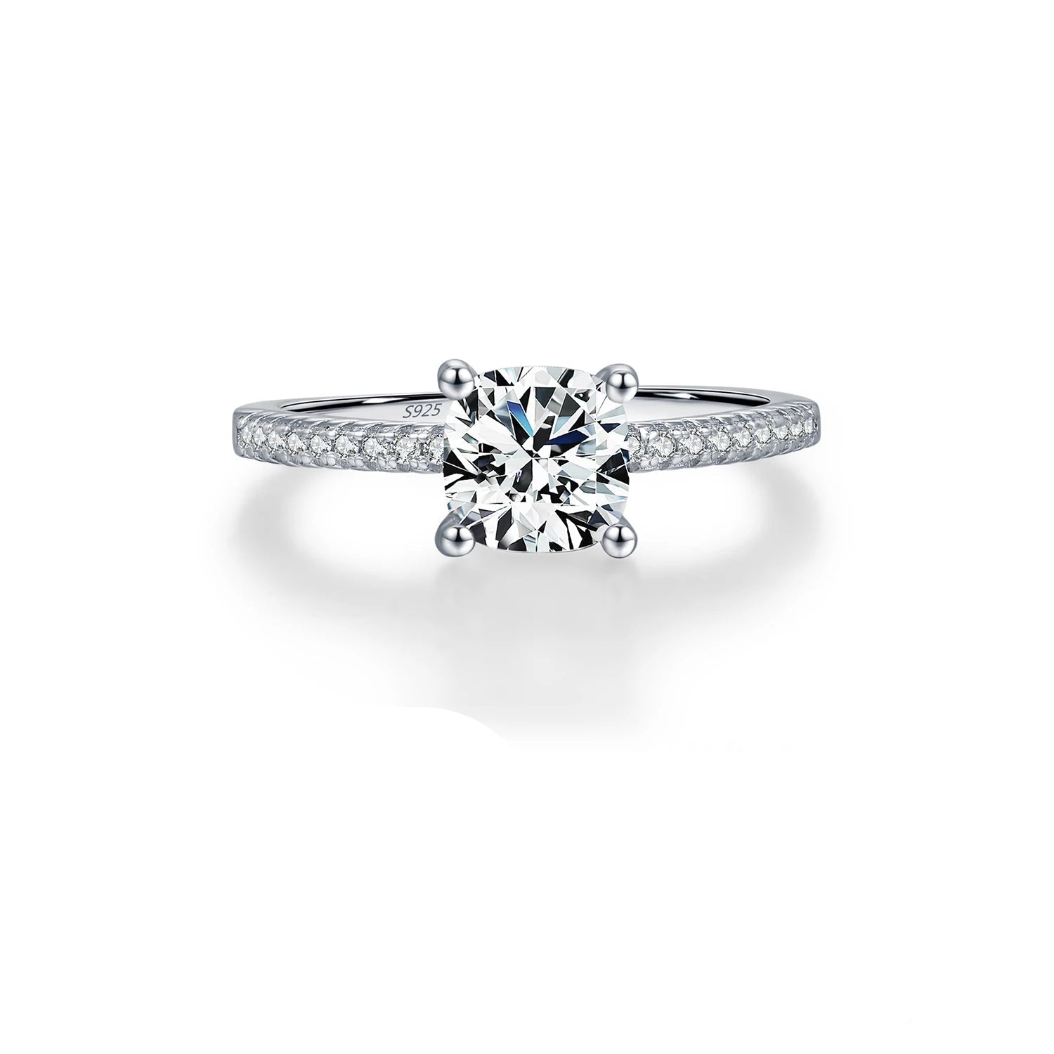 1ct Cushion Moissanite Ring White Gold Plated Silver