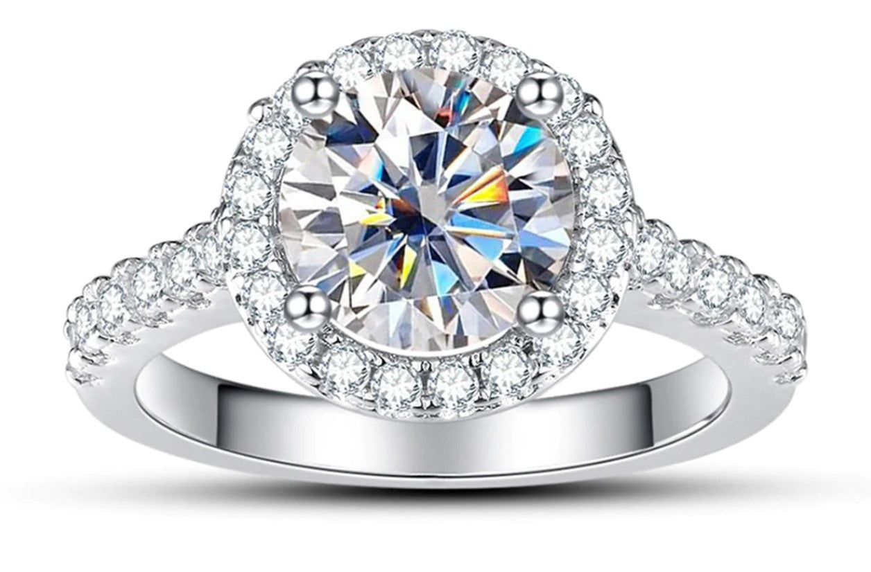 2.0 Carat Genuine Moissanite Halo Engagement Ring.