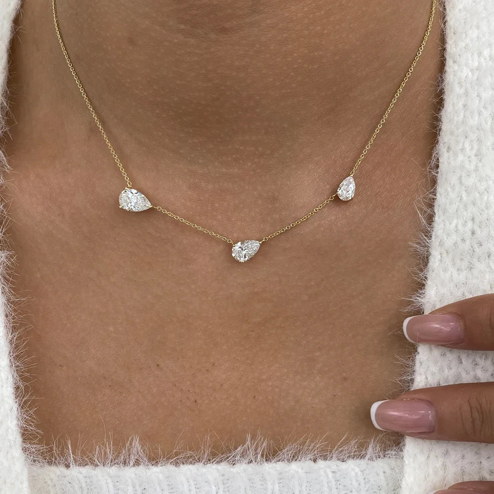 3-Stone Waterdrop Moissanite Pendant Necklace VK Diamonds