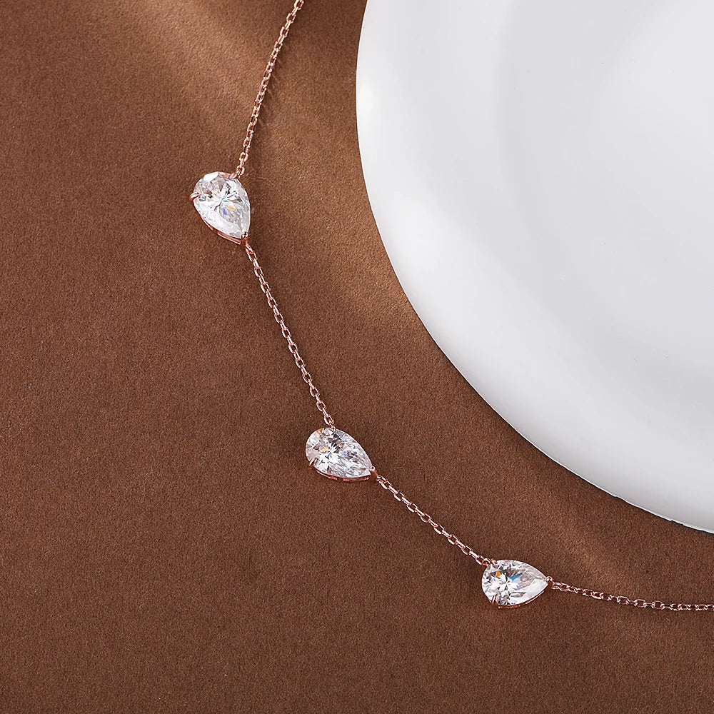 Luxury 3-Stone Waterdrop Moissanite Necklace for Women.