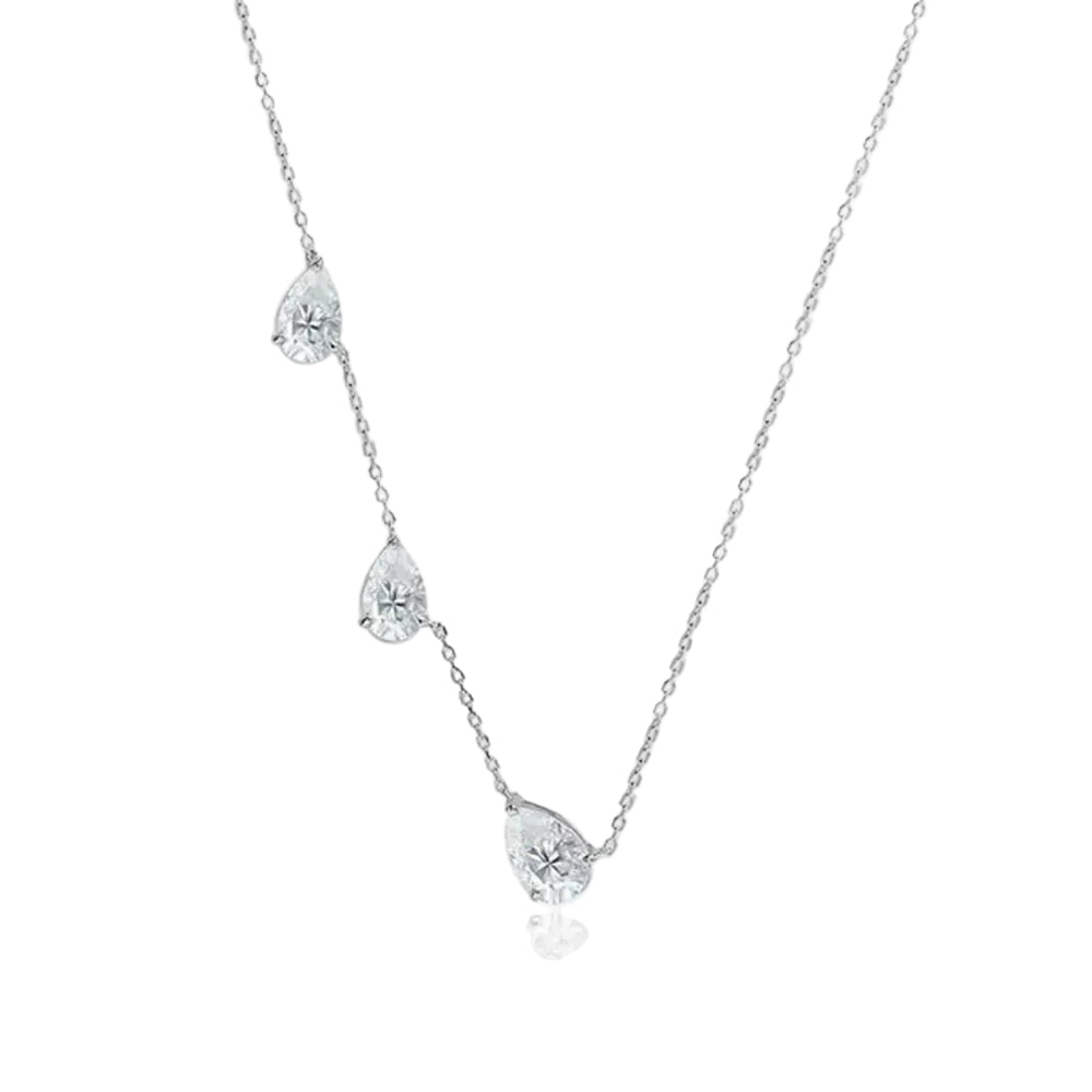 3-Stone Waterdrop Moissanite Pendant Necklace | VK Diamonds