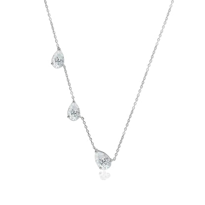 3-Stone Waterdrop Moissanite Pendant Necklace | VK Diamonds