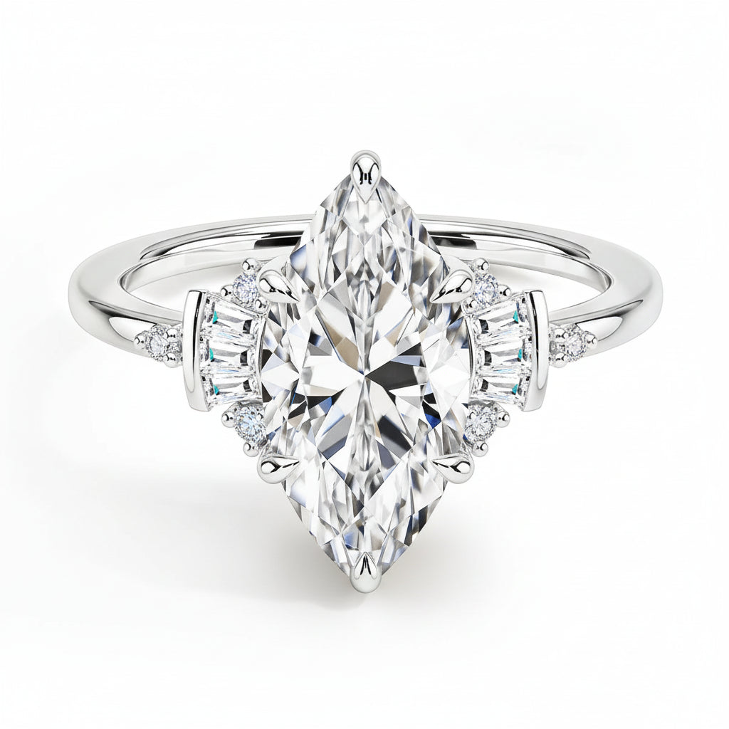 3CT Marquise Moissanite Engagement Ring 7×14mm for Women. white gold color moissanite ring