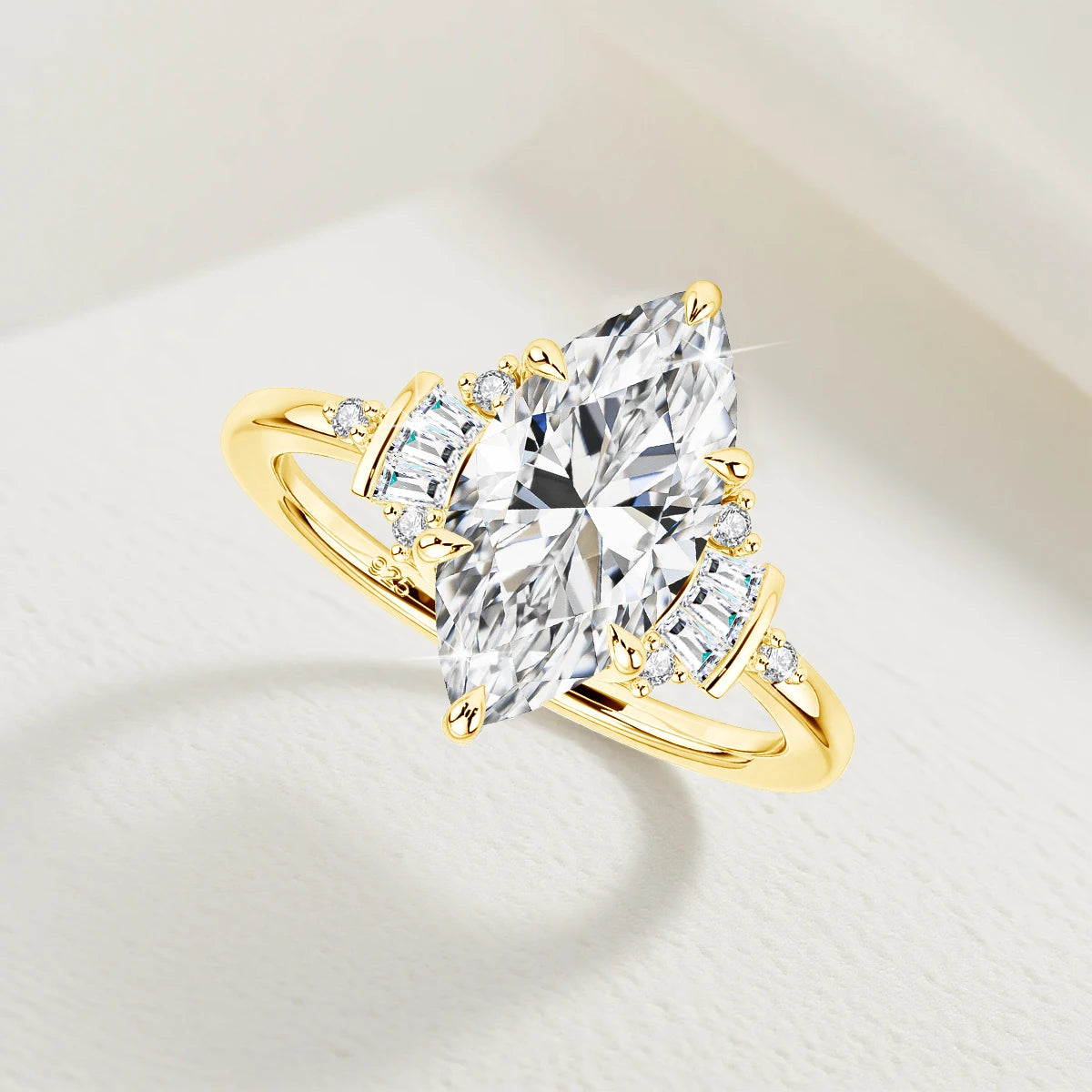 3CT Marquise Moissanite Ring. 7×14mm Center Stone