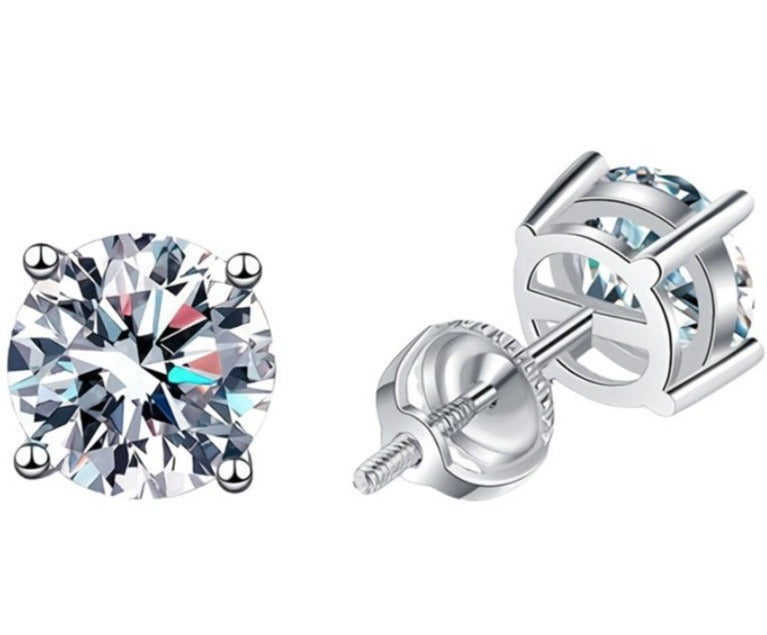Moissanite Stud Earrings. 18K White Gold Plated Silver 1.0 to 4.0 Carat.