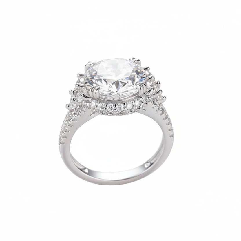 5 Carat Moissanite Engagement Ring with Halo and Side Stones, VK Diamonds