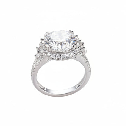 5 Carat Moissanite Engagement Ring with Halo and Side Stones, VK Diamonds