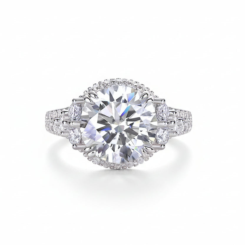 Diamond ring with a clear gemstone on a light background