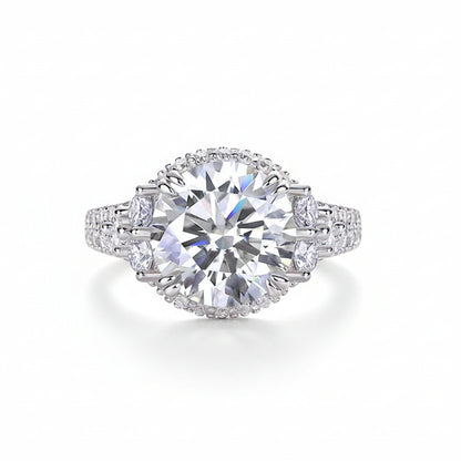 Diamond ring with a clear gemstone on a light background