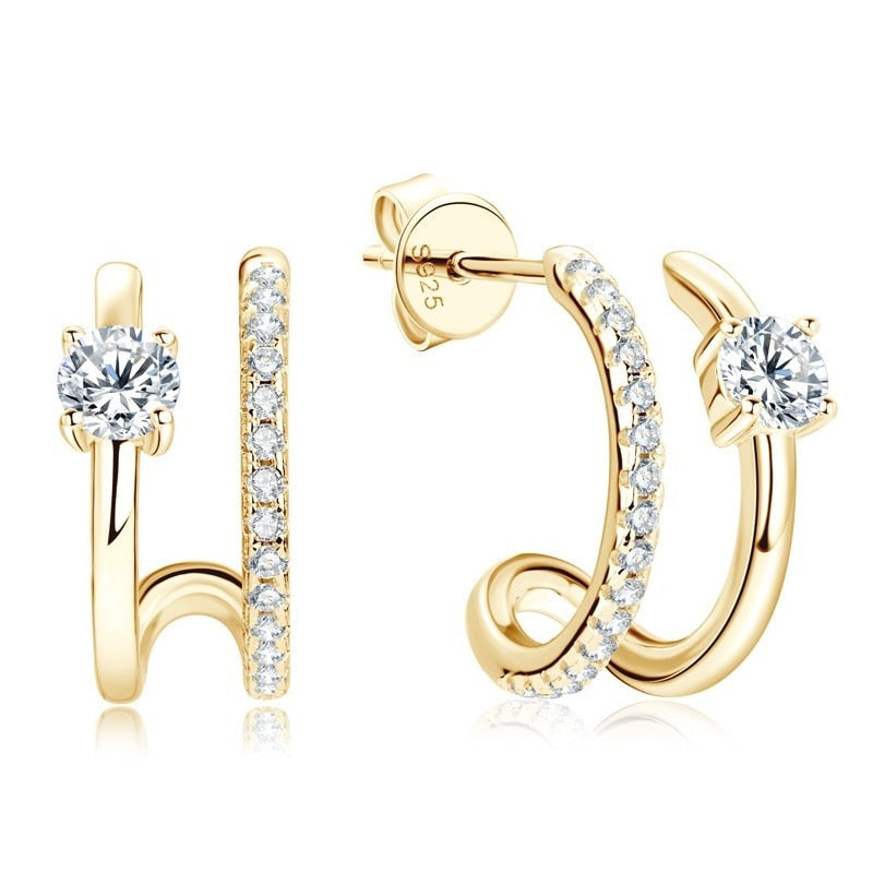 Luxury Elegant Moissanite Earrings. Gold Plated Silver.