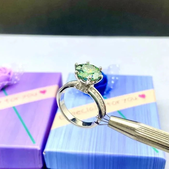 White - Green Color Moissanite Engagement Rings. 3.0 To 5.0 Carat.