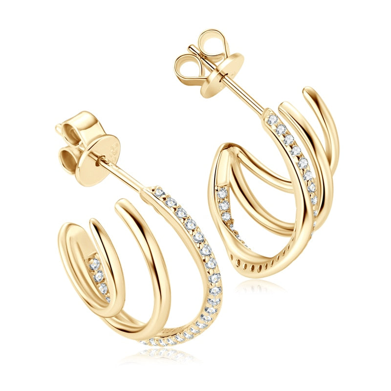 Elegant Moissanite Diamond Earrings. 18K Gold Plated Silver.