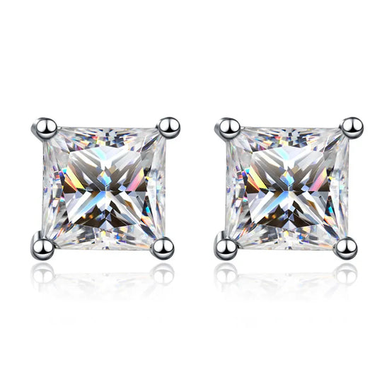 Princess Cut. Genuine Moissanite Stud Earrings. 0.80 to 10.0 Carat. D VVS1.