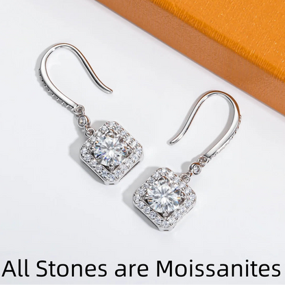 All Moissanite Drop Earrings. 2.0 Carat. D VVS1. 18K White Gold Plated Silver