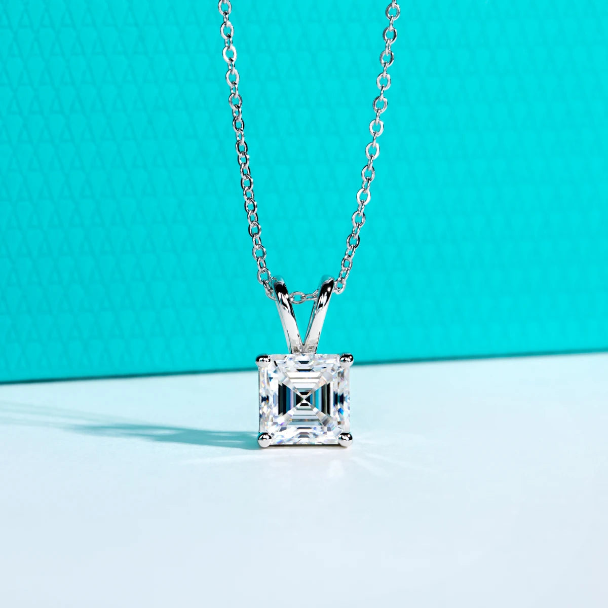 Asscher Cut Moissanite Diamond Pendant Necklace for Women.