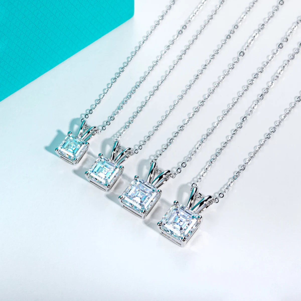 Asscher Cut Moissanite Diamond Pendant Necklace for Women. 2, 3, 4, 5 Carat