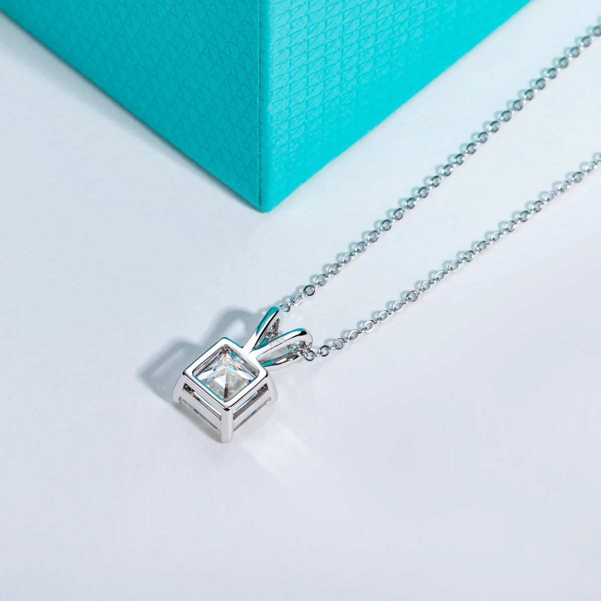 Asscher Cut Moissanite Diamond Pendant Necklace for Women. Elegant Moissanite Necklace
