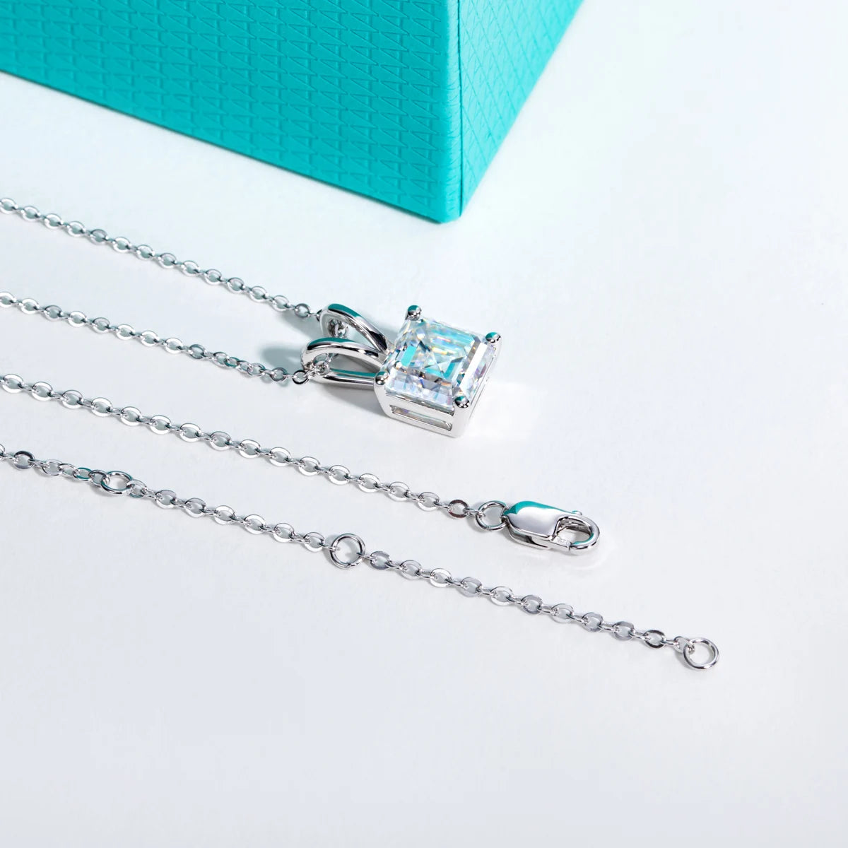 Asscher Cut Moissanite Diamond Pendant Necklace for Women. Luxury Jewelry 