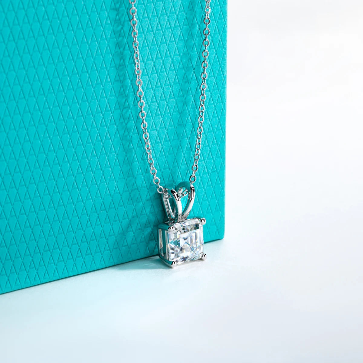 Asscher Cut Moissanite Diamond Pendant Necklace for Women. Moissanite Jewelry 