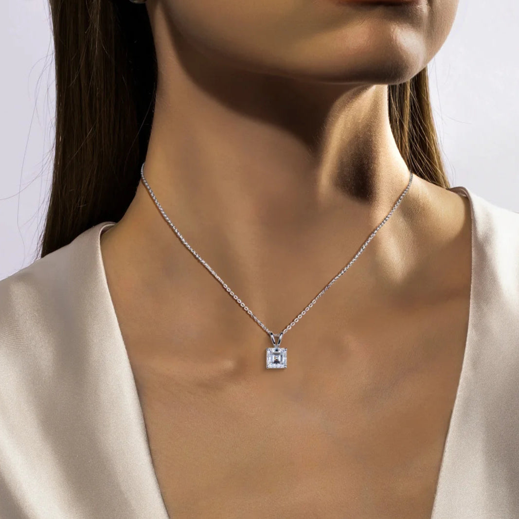 Asscher Cut Moissanite Diamond Pendant Necklace for Women. Top Necklaces