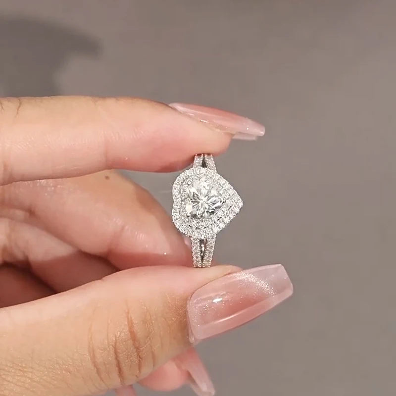 Brilliant Heart Shaped Moissanite Halo Ring for Women