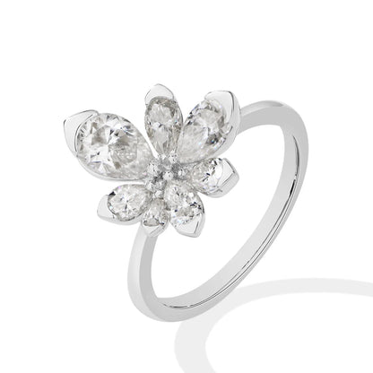 Brilliant Pear Cut Floral Moissanite Ring