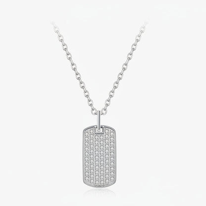 Close-up of Moissanite Dog Tag Pendant in 925 Sterling Silver