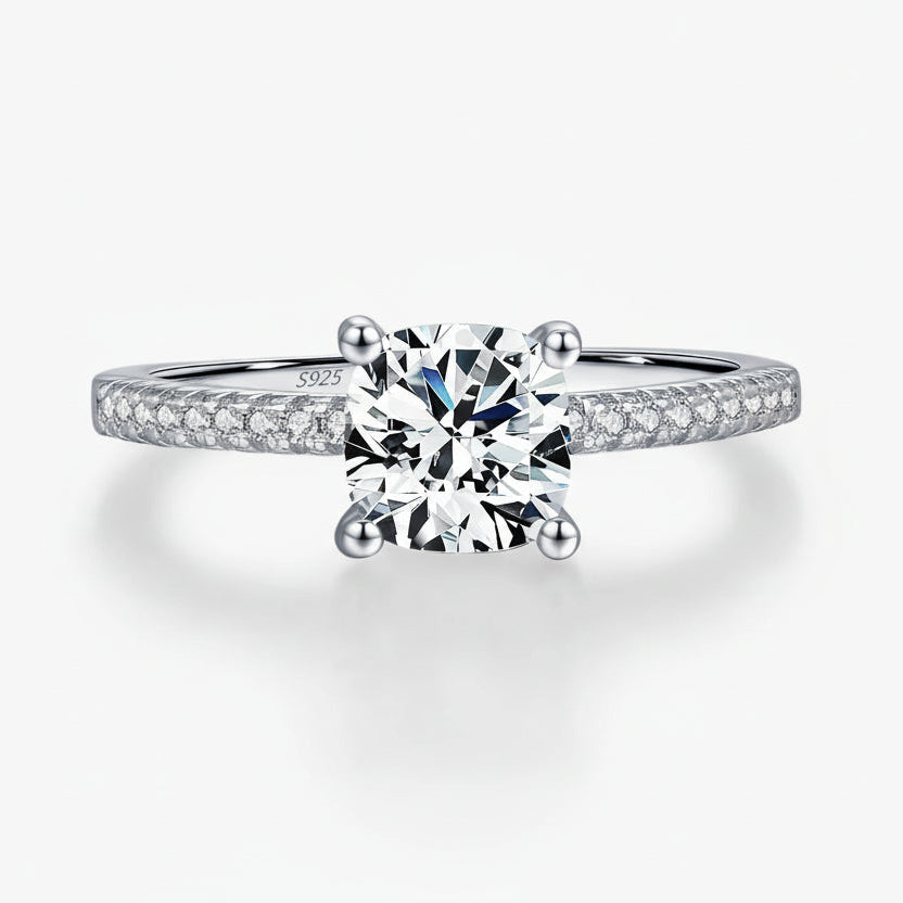 Cushion Cut Moissanite Engagement Ring 1 Carat Silver