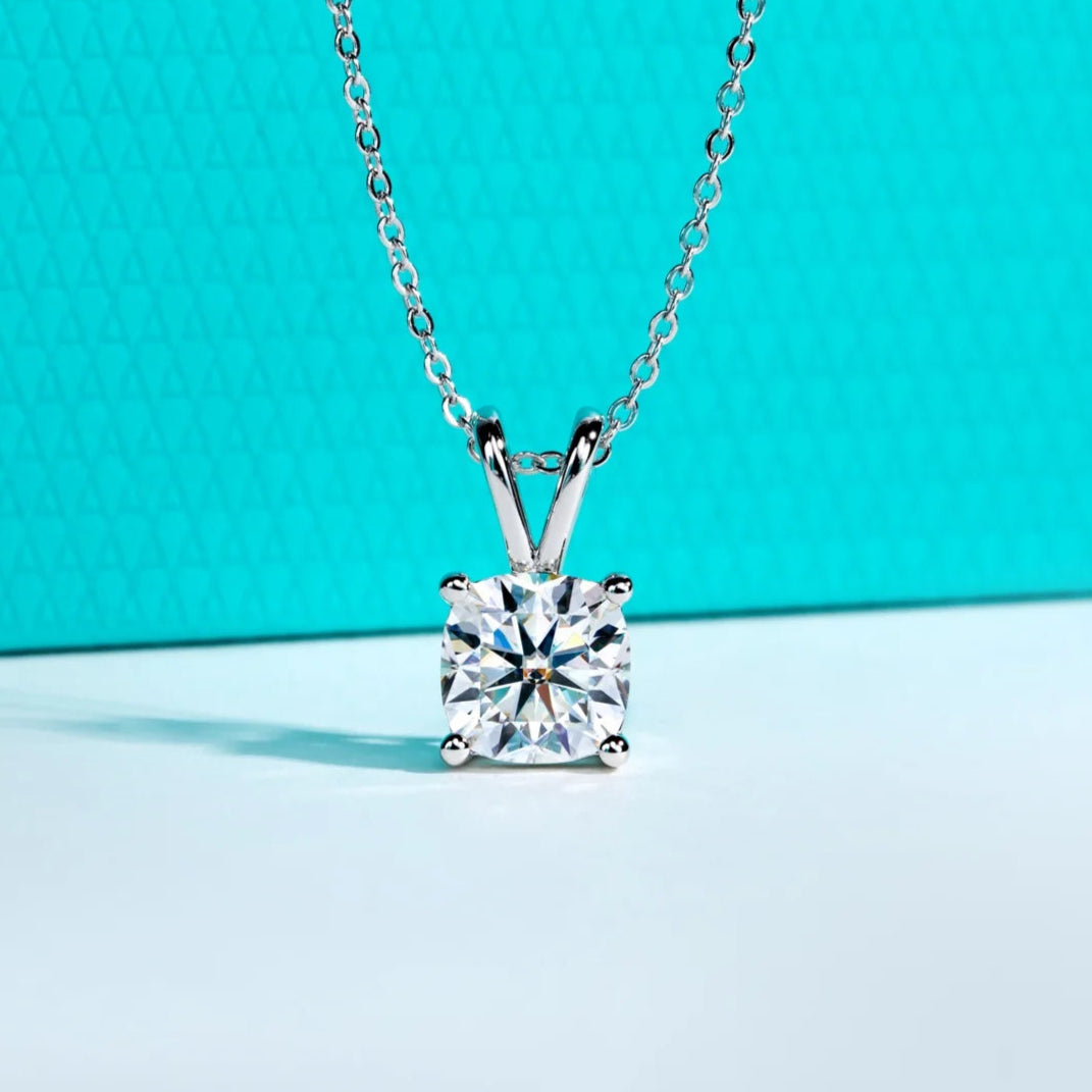 Cushion Cut Moissanite Pendant Necklace for Women 2 ct  to 5 ct. Top Quality 