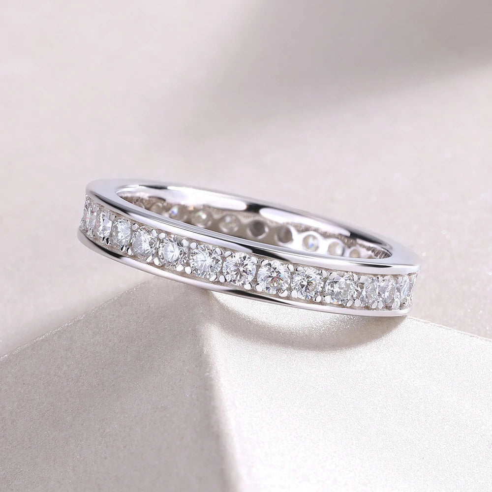 Luxury D VVS1 Moissanite Eternity Ring – 18K White Gold Plated 