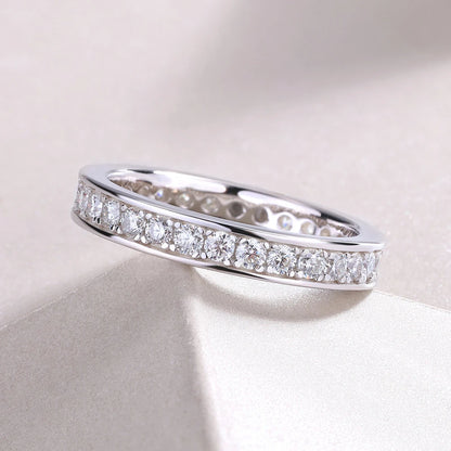 Luxury D VVS1 Moissanite Eternity Ring – 18K White Gold Plated 