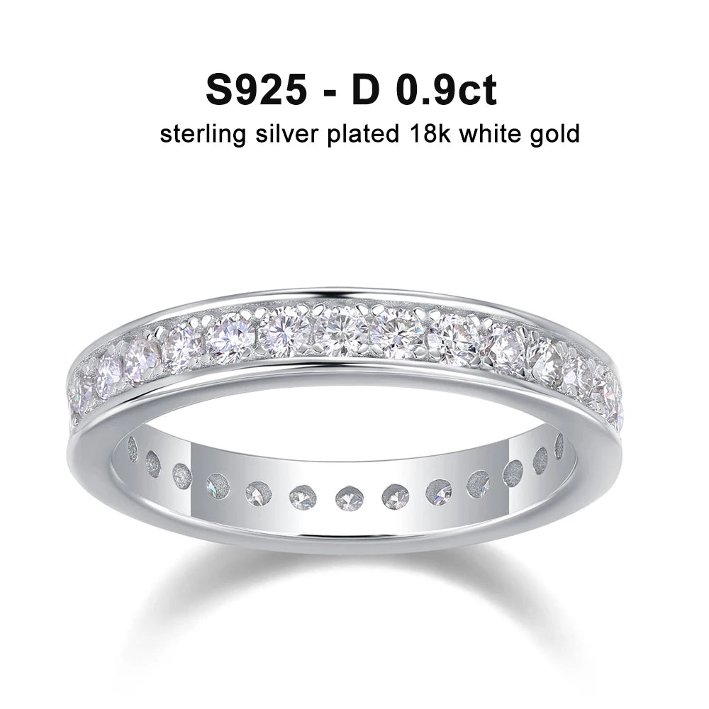 Elegant D VVS1 Moissanite Eternity Ring – 18K White Gold Plated