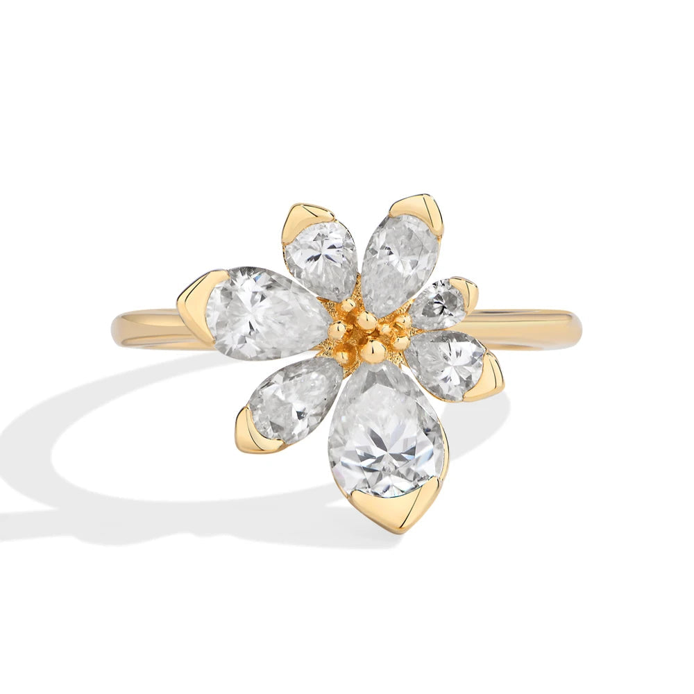 Elegant Pear Cut Moissanite Flower Ring