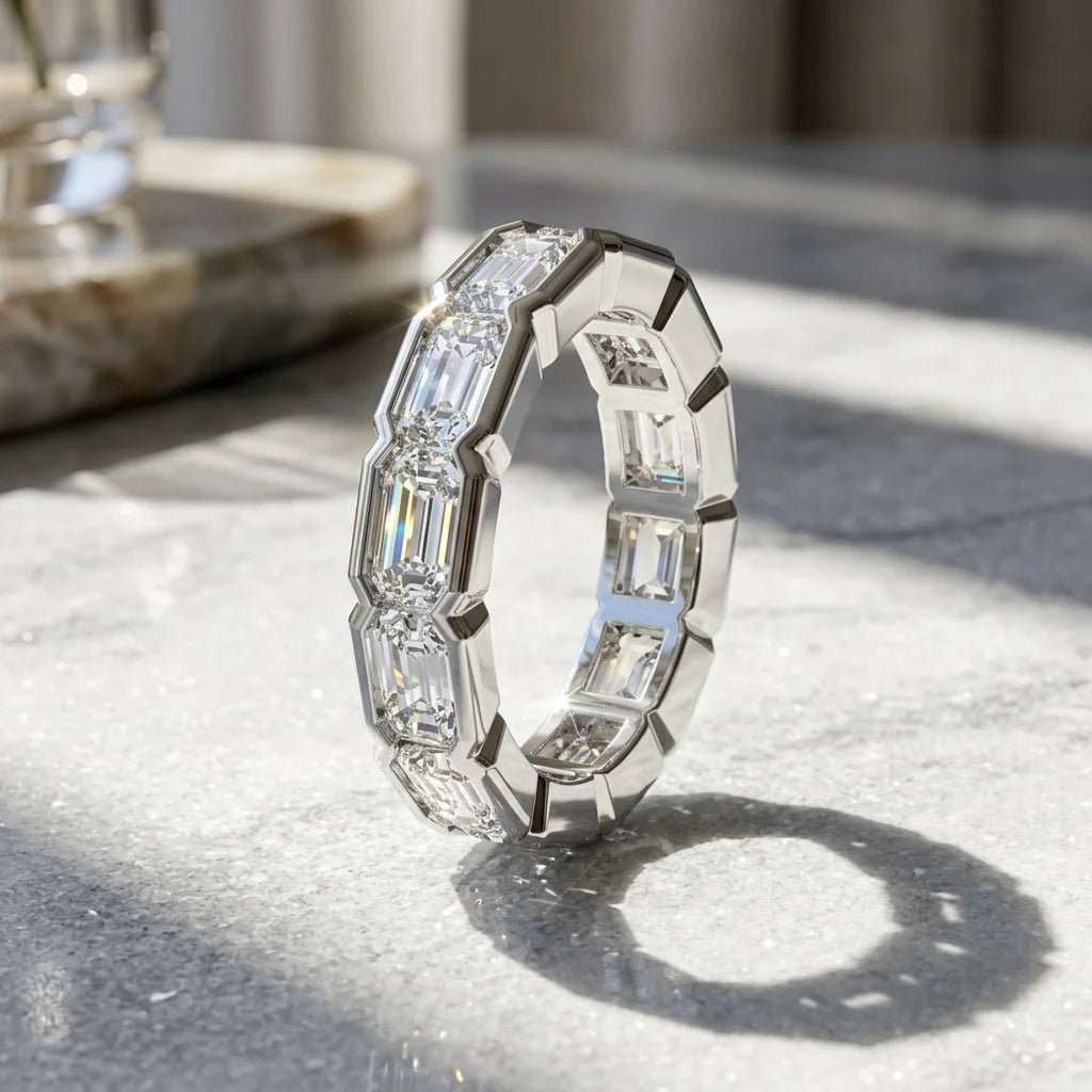 Gold Plated 925 Silver Eternity Ring with Brilliant Moissanite