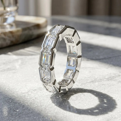 Gold Plated 925 Silver Eternity Ring with Brilliant Moissanite