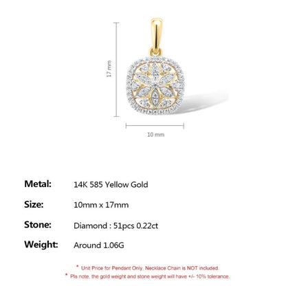 Flower Shaped Pendant. Natural Diamonds 14K Yellow Gold.