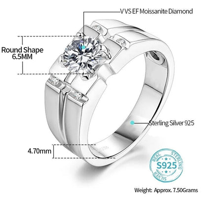 Elegant Moissanite Ring For Men. 1.0 Carat Genuine Moissanite.